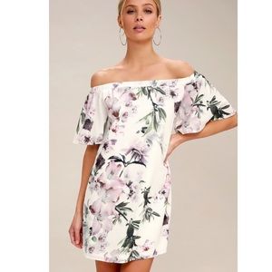 Lulus-Dream of You-Ivory Floral Off Shoulder Dress